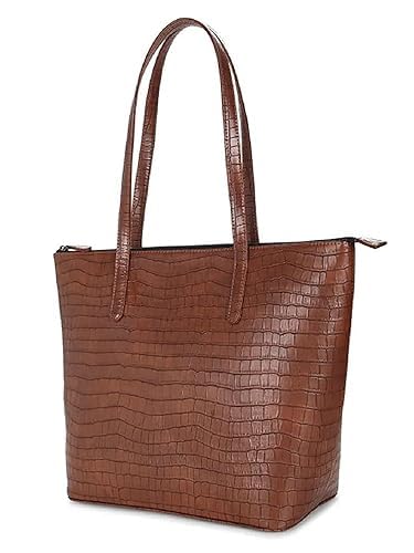 Sakwoods Women Croco Finish Brown Tote Bag