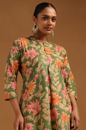Soch Womens Green Cotton Floral Printed Kurta