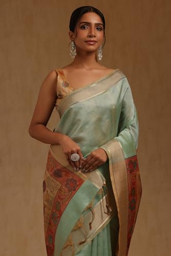 Soch Womens Powder Blue Tussar Floral Printed Saree