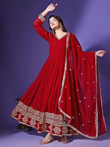 Fashion Basket Havy Georgette Embroidered Anarkali Dress for Women Maroon