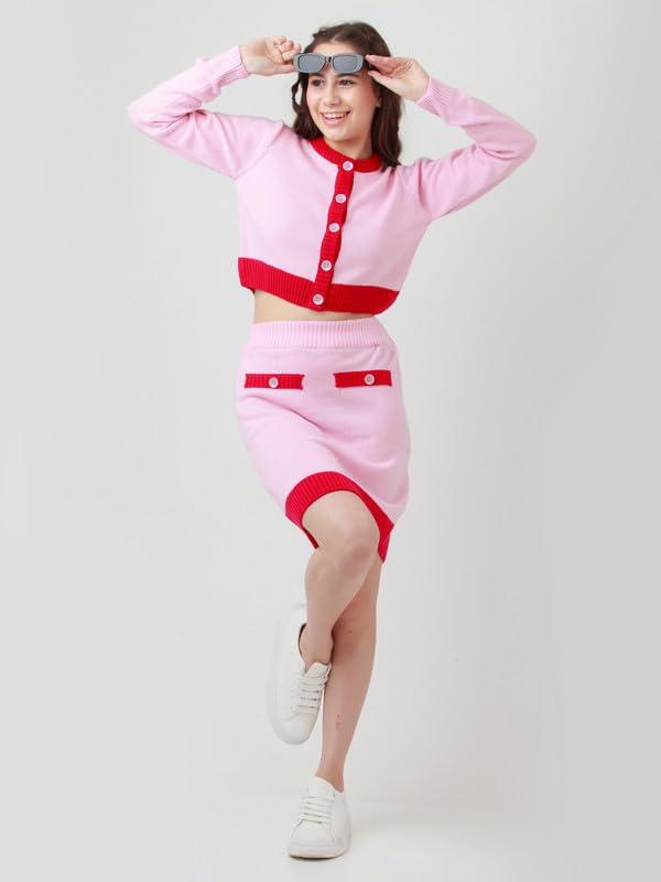 Zink Z Women's Pink Solid Fitted Co-Ord Set