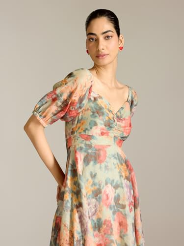 Label RITU KUMAR Mint Rosie-Pixie Short Sleeves Floral Long Dress