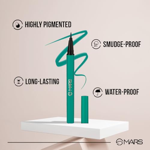 MARS City Stroke Charming Eyes Liquid Eyeliner | Long-lasting | Smudge Proof Eye Liner | Felt Tip for Precise Application | Quick Drying Formula (1ml) (02-Green)