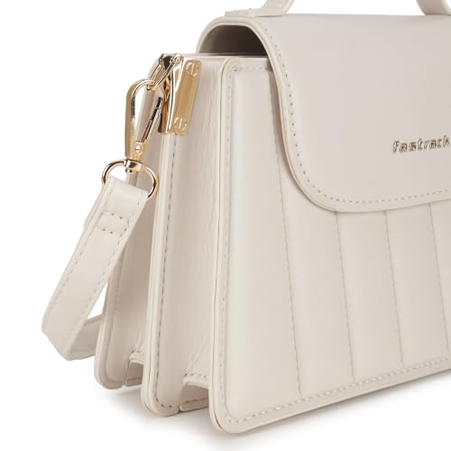 Fastrack White Stitchpop Sling | Quilted Faux-Leather Women’s Handbag | Sling with Dual Carry Options & Magnetic Closure
