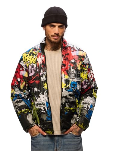 The Souled Store Batman: Gotham City Men and Boys Long Sleeves Stand Neck Zipper Front Multicolor All Over Printed Polyester Reversible Puffer Jackets