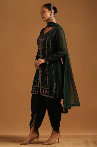 Soch Womens Green Georgette Embellished Salwar Suit With Bead Details