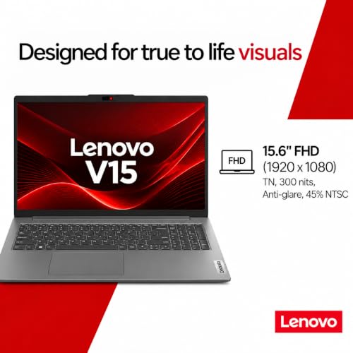 Lenovo V15 AMD Ryzen 5 150 15.6" (39.62cm) FHD 300 Nits Antiglare Thin and Light Laptop (16GB/512GB SSD/Windows 11/Office Home 2024/Luna Grey/1.65 Kg)-83V40063IG