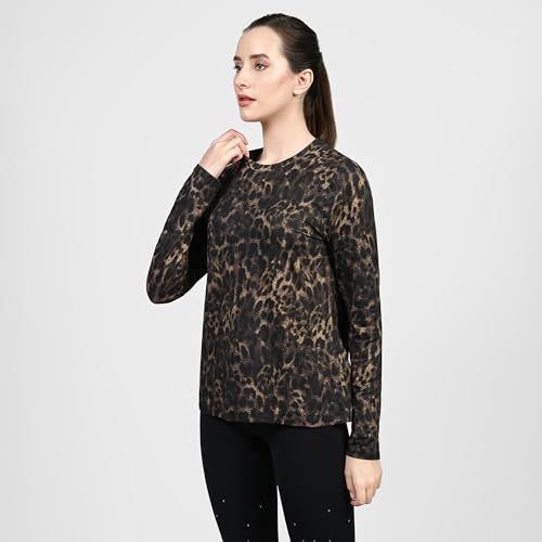 Skechers Womens GODRI Serene Cheetah LS Natural Taupe Tops