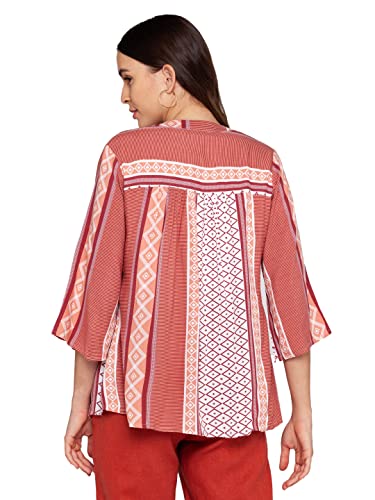 Zink London Women's Rayon Printed Tie-Up Round Neck Shrug (Red, Medium)