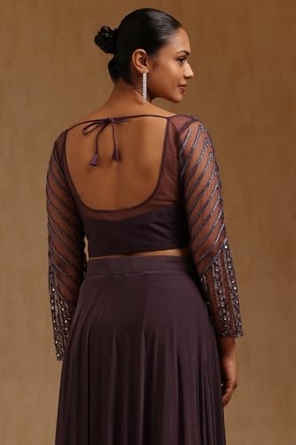 Soch Womens Lavender Spandex Solid Ready To Wear Saree