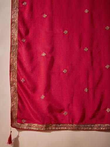 Shampysky Women's Pink Chinon Stitched Gown With Dupatta 3/4 Sleeve Embroidered Anarkali Gown (SSY-1231-Pink-L)