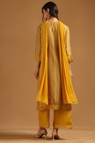 Soch Womens Mustard Dola Silk Botanical Printed Salwar Suit With Beads And Stones