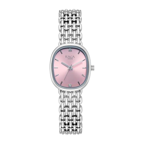 Titan Raga Spotlight with Quartz Analog Pink Dial Silver Brass Strap Watch for Women - 95430SM01