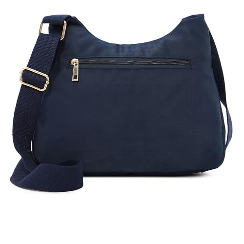 Blue Nylon Sling Bag for Women | Lightweight Twill-Detail Crossbody with 2 Main Compartments, 3 Quick-Access Pockets & Zipper Closure | Everyday Sling for Travel, College & Casual Outings