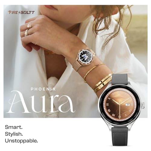 Fire-Boltt Phoenix Aura Women Smart Watch with 1.26” Diamond-Cut HD Display, Rotating Crown, Wireless Charging, Bluetooth Calling, Voice Assistant, 120+ Sports Modes - Slate Grey
