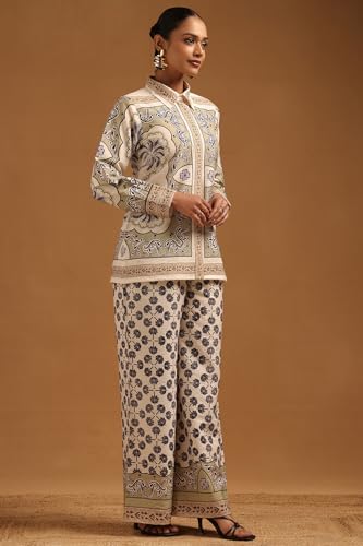 Soch Womens Cream Viscose Blend Ethnic Motifs Co-Ords Set