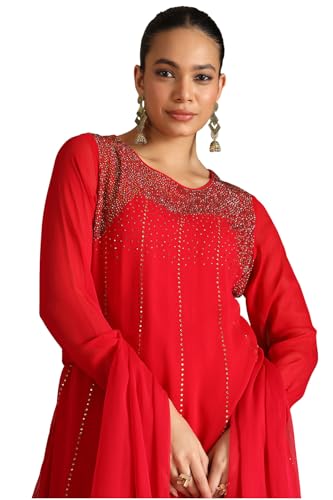 Soch Womens Red Georgette Suit Set With Stone Work