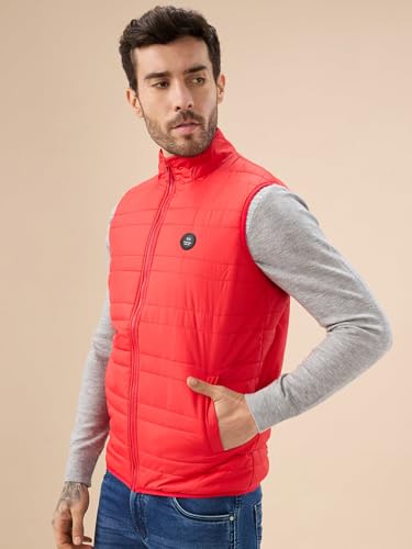 Status Quo Men's Quilted Sleeveless Puffer Jacket with Side Patch Logo and Zipper Closure | 95% Polyester 5% Spandex | ORANGE | 5XL Size