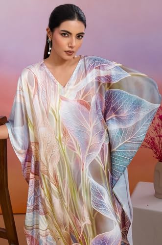 Label Aarna Premium Soft Satin Kaftan Dress for Women/Digital Print/Free Size (M-3XL) / Hidden Adjustable Belt Long Maxi Multicolour