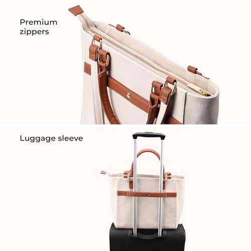 Symbol Premium Women's Tote Hand Bag crafted from Imported PU | Stylish | Office Use - 14" Laptop (SP-SS25-CARL-BAG-03_Cream + Tan_Free Size)