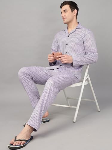 Hancock Men Checked Night Suit Lavender Size S