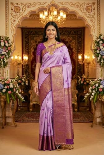 SREE KUMARAN Women's Kanchipuram Kubera Silk Pure Pattu Sarees With Blouse 1