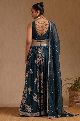 Soch Women's Chinon Lehenga Choli (OWA4CD21238_Teal Green_XL)