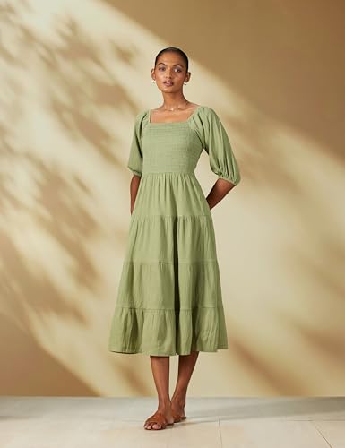 Styli Women's Polyester A-Line Midi Casual Dress (7007603213_Green