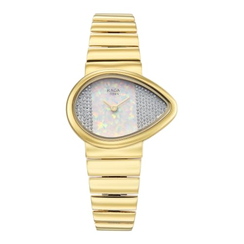 Titan Raga Opal with Quartz Analog White Dial IP Gold (G23) Color Strap Watch for Women - 2814YM01