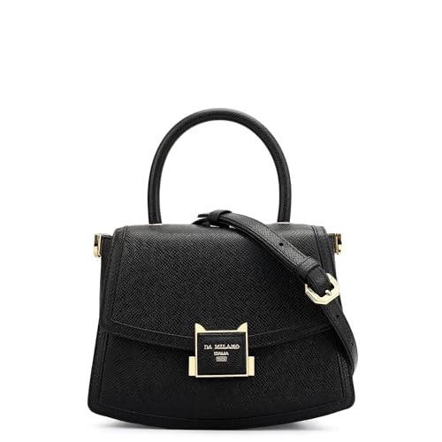 Da Milano Leather Black Satchel Bag for Women (01019SOL)