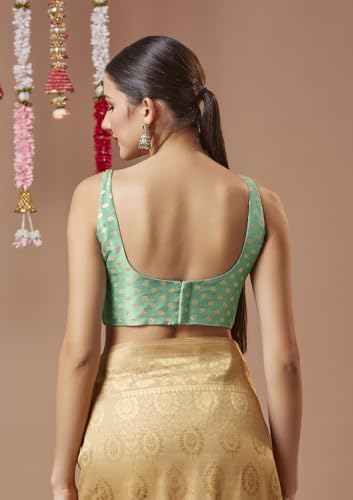 SALWAR STUDIO Turquoise Brocade Spaghetti Readymade Blouse