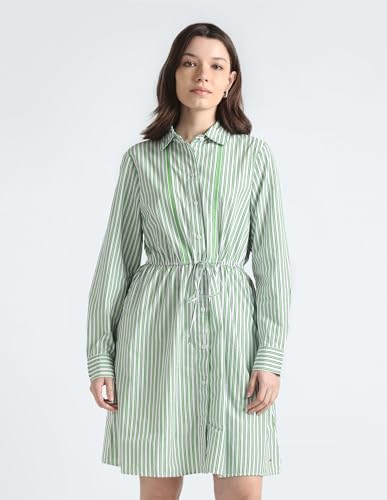 Tommy Hilfiger Women's Cotton Blend Shirt Below The Knee Casual Dress (S24HWDR032 Green