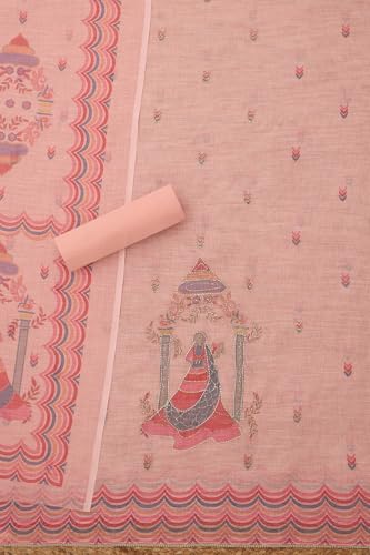 Soch Womens Blush Pink Kota Ethnic Motifs Unstitch Dress Material With Cutdana