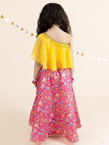 Pspeaches Girls Polyester Coral Yellow Ready To Wear Readymade Lehenga Choli (Orange-5-6Y), 5-6 Years