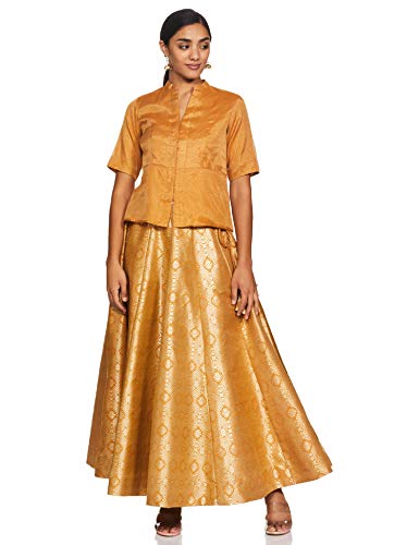 BIBA Women's Mustard Metallic Lehenga Set