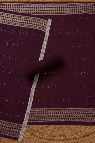 Soch Womens Lavender Chanderi Botanical Print Unstitched Dress Material With Zari Woven