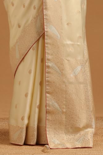 Soch Womens Cream Satin Paisley Zari Woven Saree