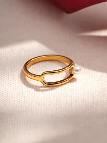 PALMONAS Pearl Orbit Minimal Ring Gifts For Girlfriend (Size-7) | Gift For Women & Girls