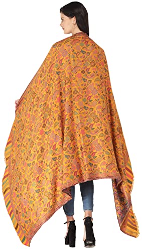 Exotic India Kani Jamawar Stole with Woven Flowers and Paiselys in Multi-Color Thread - Silk Modal - Color Golden Orange