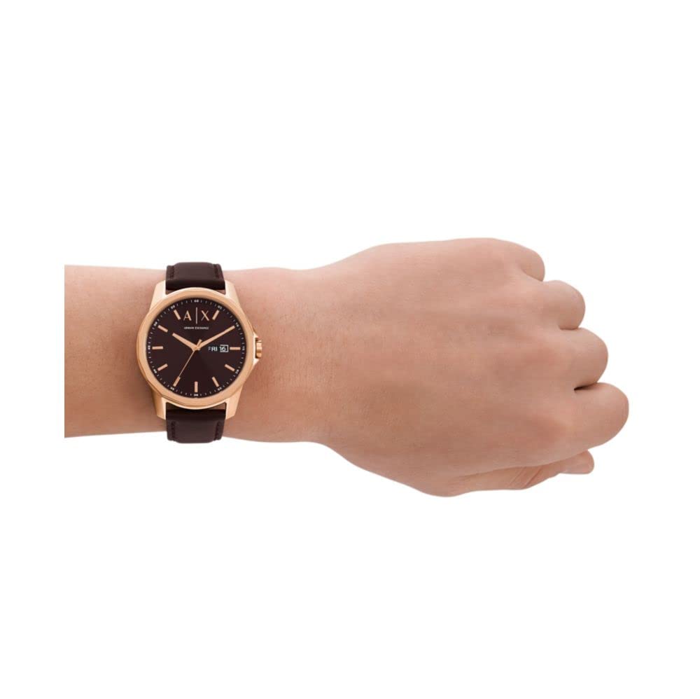 Armani Exchange Leather Analog Brown Dial Men Watch-Ax1740, Brown Band