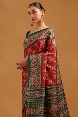 Soch Womens Maroon Tussar Ikat Printed Saree