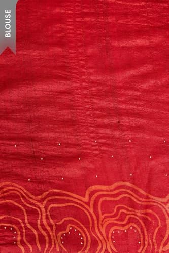 Taneira Women Red Batik Pure Tussar Silk Bengal Saree with Unstitched Blouse Piece (SAIH01AC2160-Red)