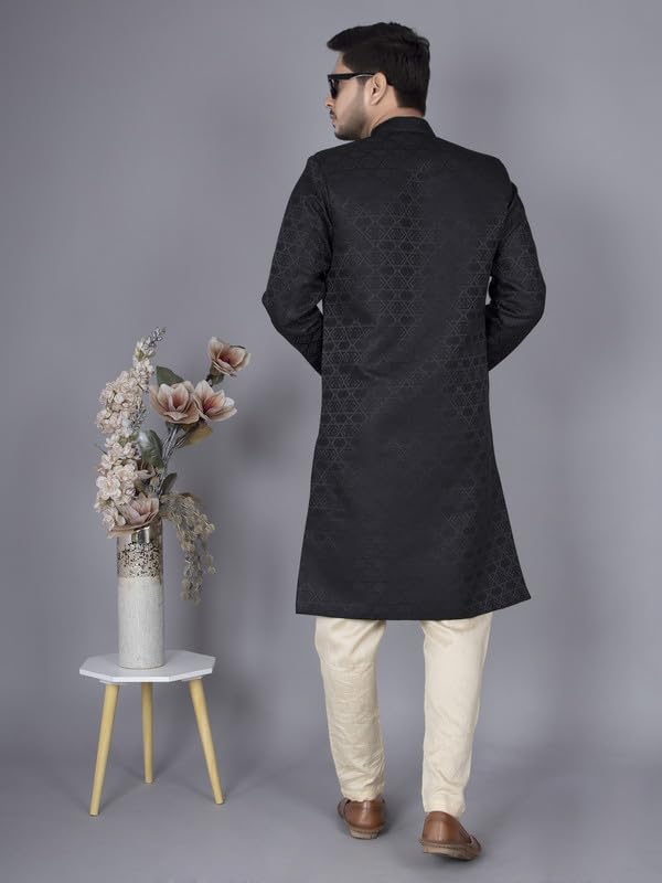 Amzira Men's Ethnic Wear Black Indo Western Set (L Size) - Stylish Kurta and Dhoti with Elegant Design, Ideal for Special Occasions, Celebrations, and Parties, Comfortable and Trendy Fit