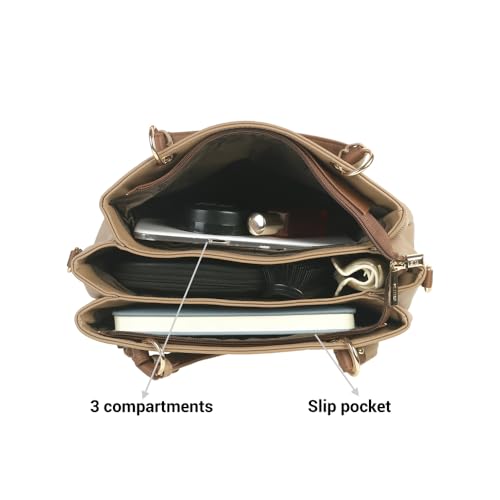 Metro Women Beige Faux Leather Handbag with Detachable Sling (66-7852)