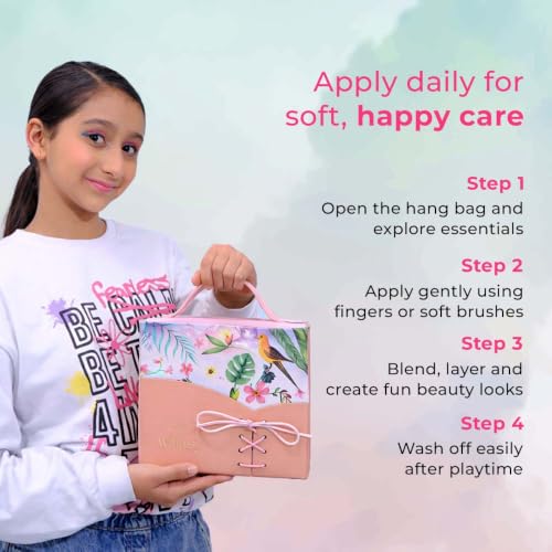 Whimsy Beauty Pretty Hang Bag Beauty Kit | Non-Toxic Beauty Set for Kids & Pre-Teens |Lip Gloss, Lip Tint, Eyeliner, Eyeshadow Palette, Mermaid Brushes & Puff Blender |Vegan & Cruelty-Free (Pack of 9)