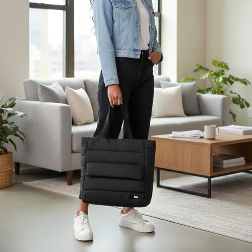 DailyObjects Black Wing Tote for Girls and Women|Fits 13/14 inch Laptop/Macbook Pro/Air|Lightweight|Stylish Handbag|Zippered Spaciuos Compartment|For Office/Daily Use/Travel|Multi Slip Pockets