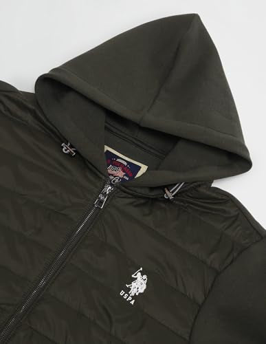U.S. Polo Assn. Denim Co. Men's Green Solid Hooded Long Sleeve Casual Polyester Regular Fit Quilted Jacket (UDJCK1408_Green_S)