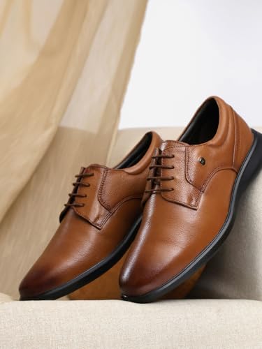 Men Tan Lace Up Leather Formal Derbys