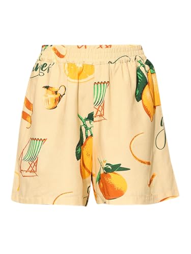 ONLY Women's Abstract Regular Fit Mid-Rise Yellow Shorts