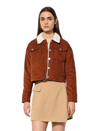 ONLY Women's Solid Regular Fit Brown Jacket